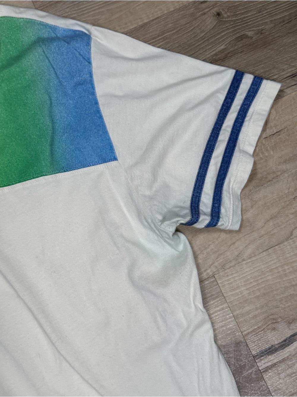 Big Bud Press White T-Shirt with Rainbow Yoke and Pink/Blue Sleeve Stripes - Picture 4 of 4